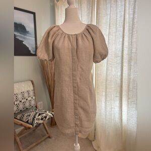 EUC J.Crew 100% Linen Mini Dress Size 2 Tie V-Back Button Front Boho Chic